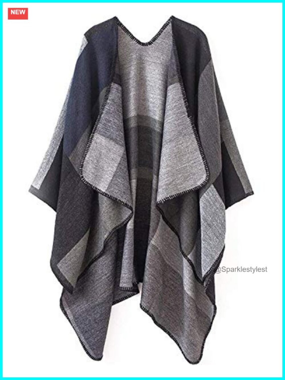 Acrylic Poncho Shawl Wrap Open Front Reversible Cape One Size
